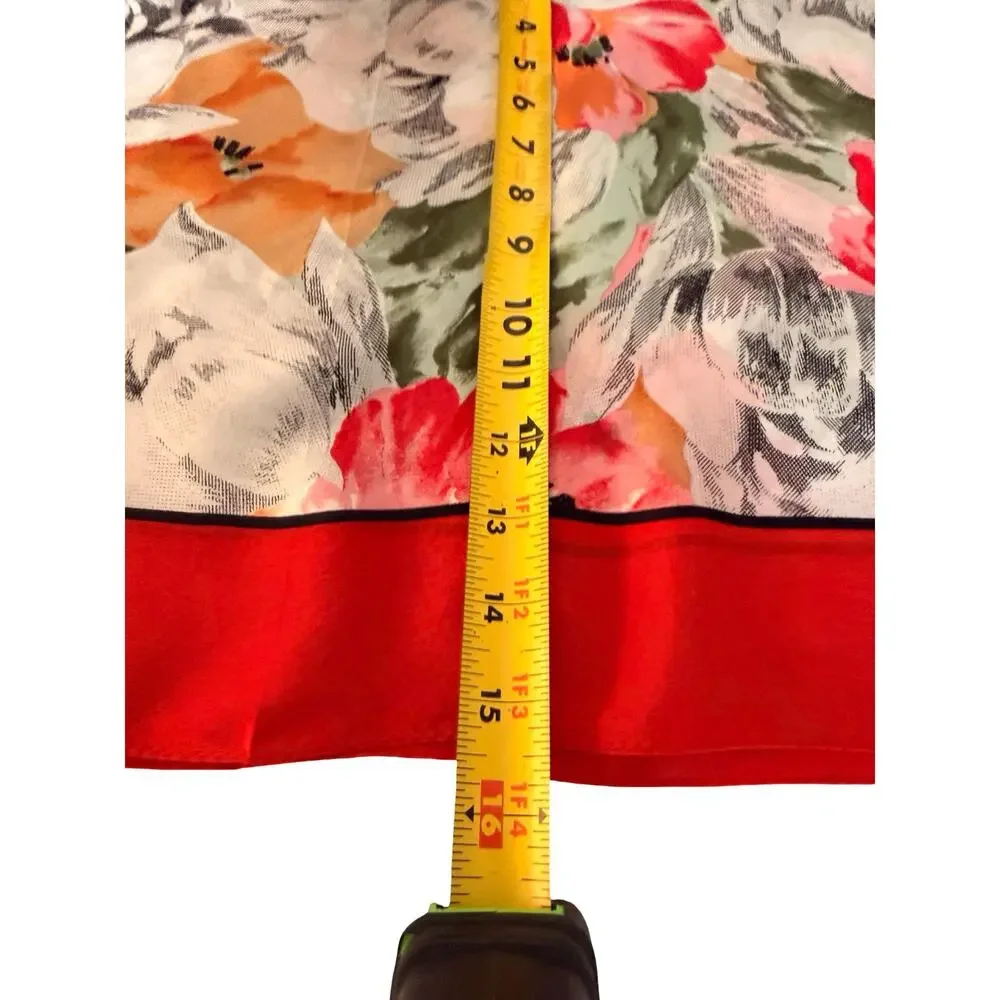 Vintage Adrienne Vittadini Silk Floral Scarf 1990s Red White Sage Square 31x31